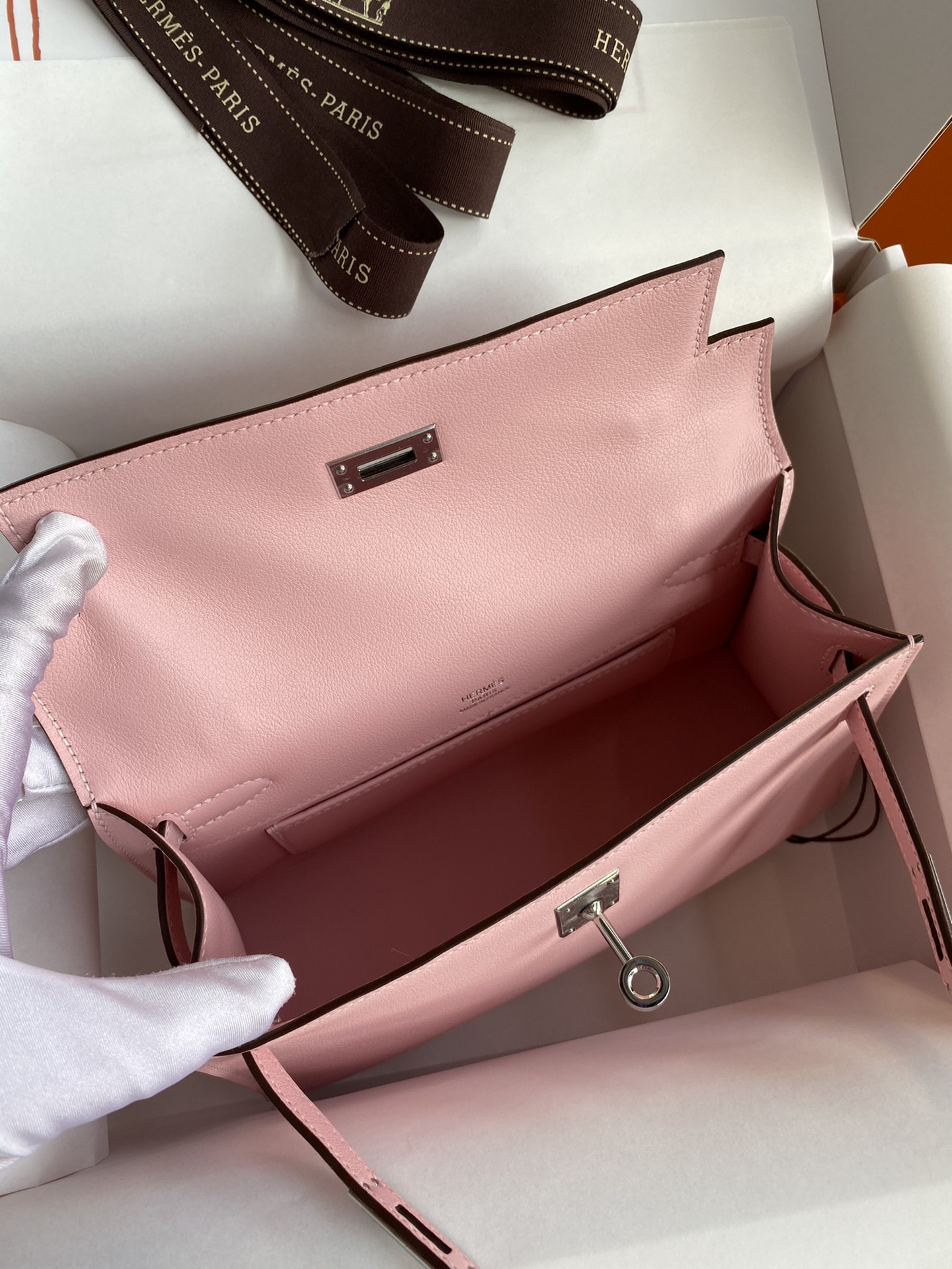 Hermes Mini Kelly Pochette 22cm Bag In Pink Swift Leather